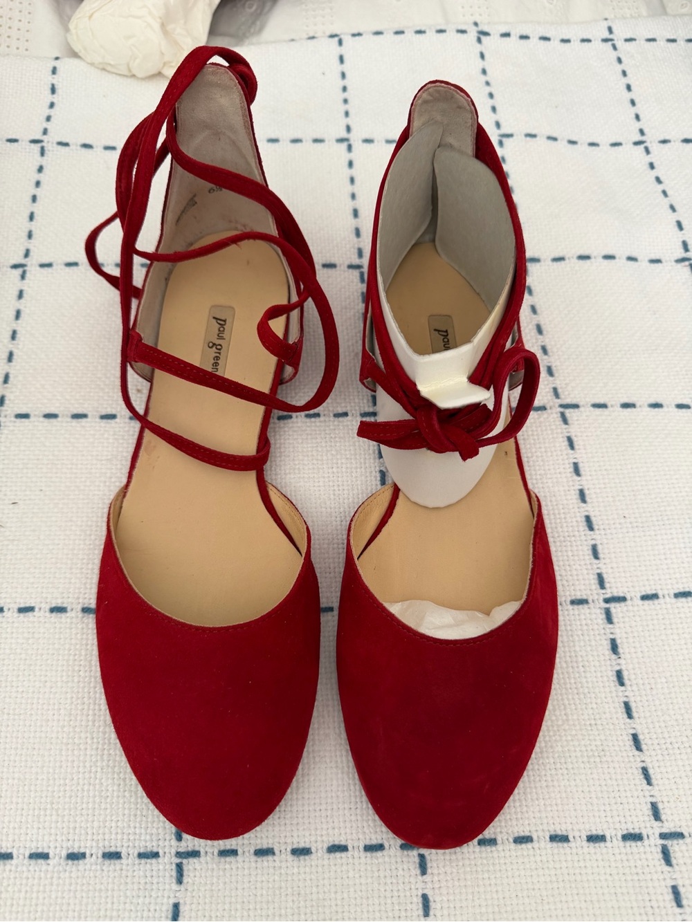 NWT Paul Green Red Suede Lace-up Lydia Flat